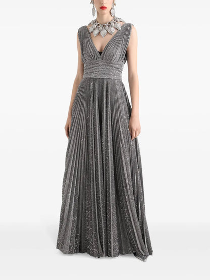 Plissé-Effect Gown