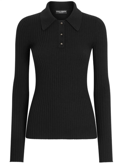 Ribbed-Knit Polo Shirt