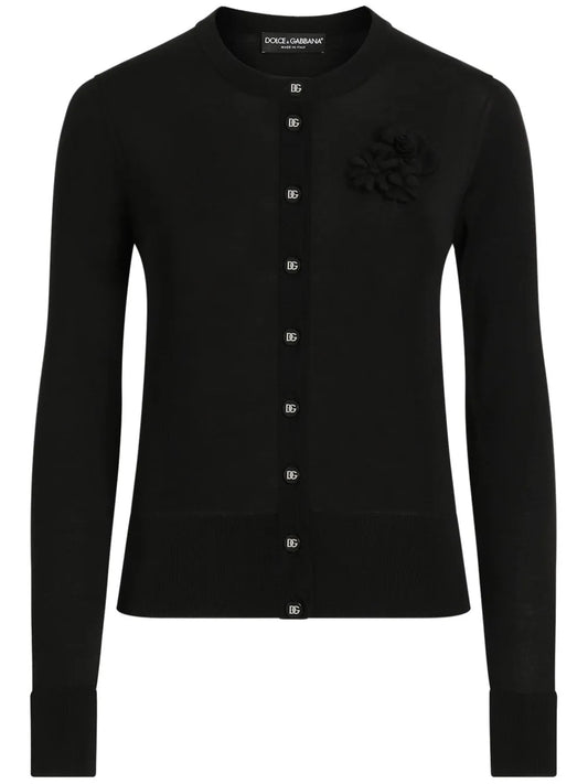 Floral-Appliqué Cardigan