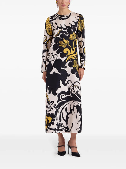 Graphic-Print Silk Midi Dress