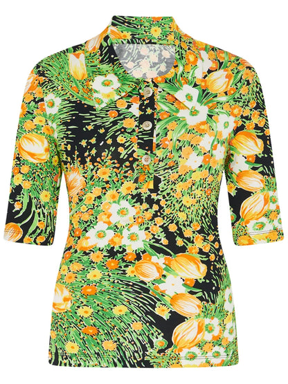 Floral-Print Polo Top