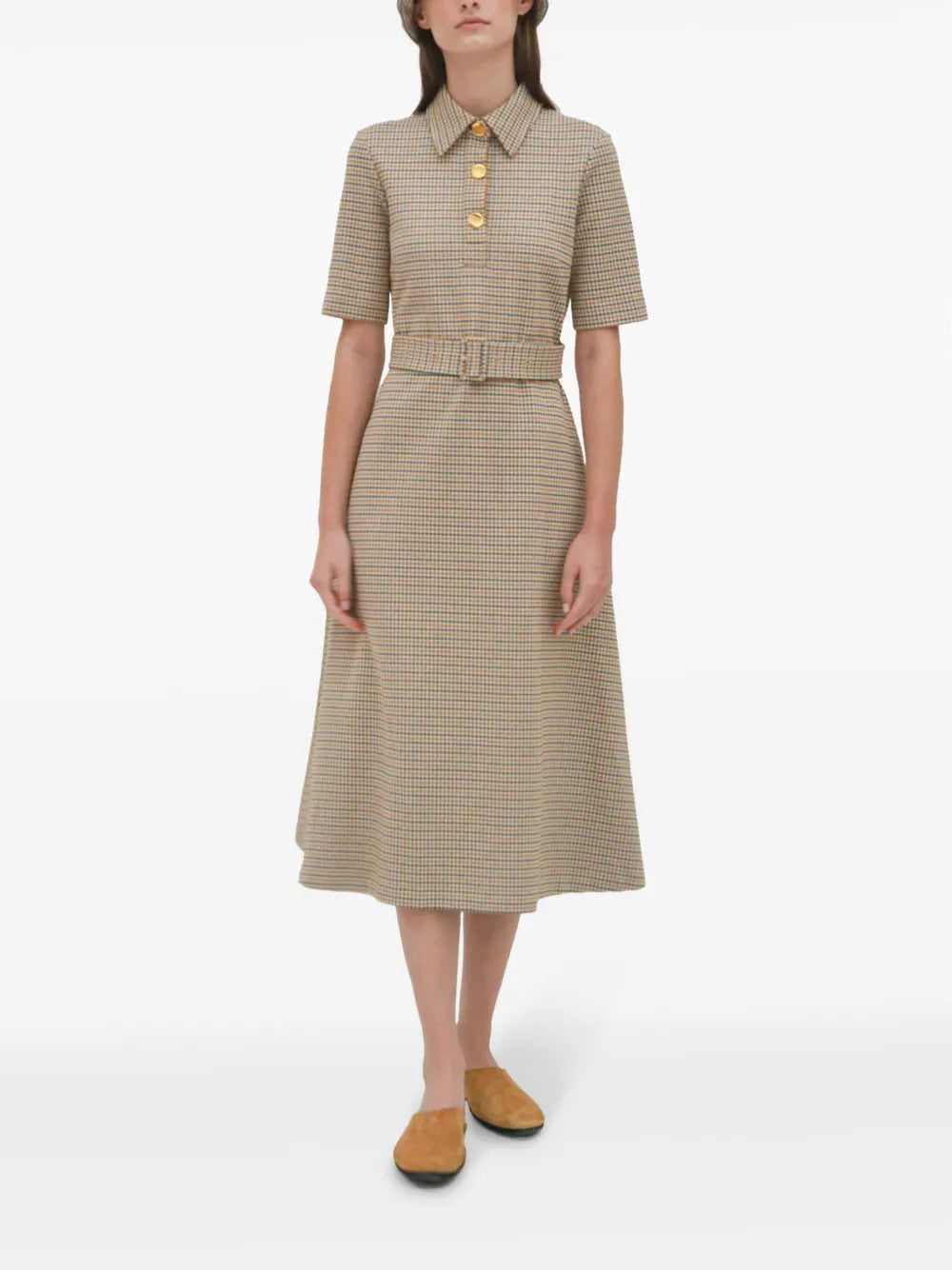 Check-Pattern Midi Dress