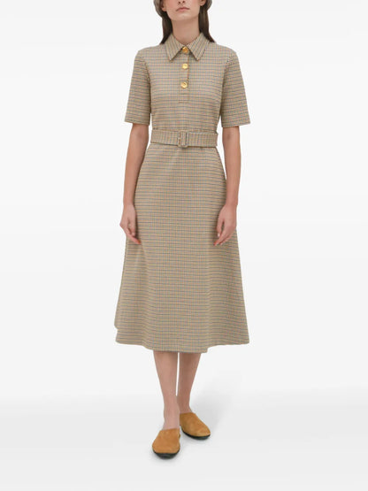Check-Pattern Midi Dress