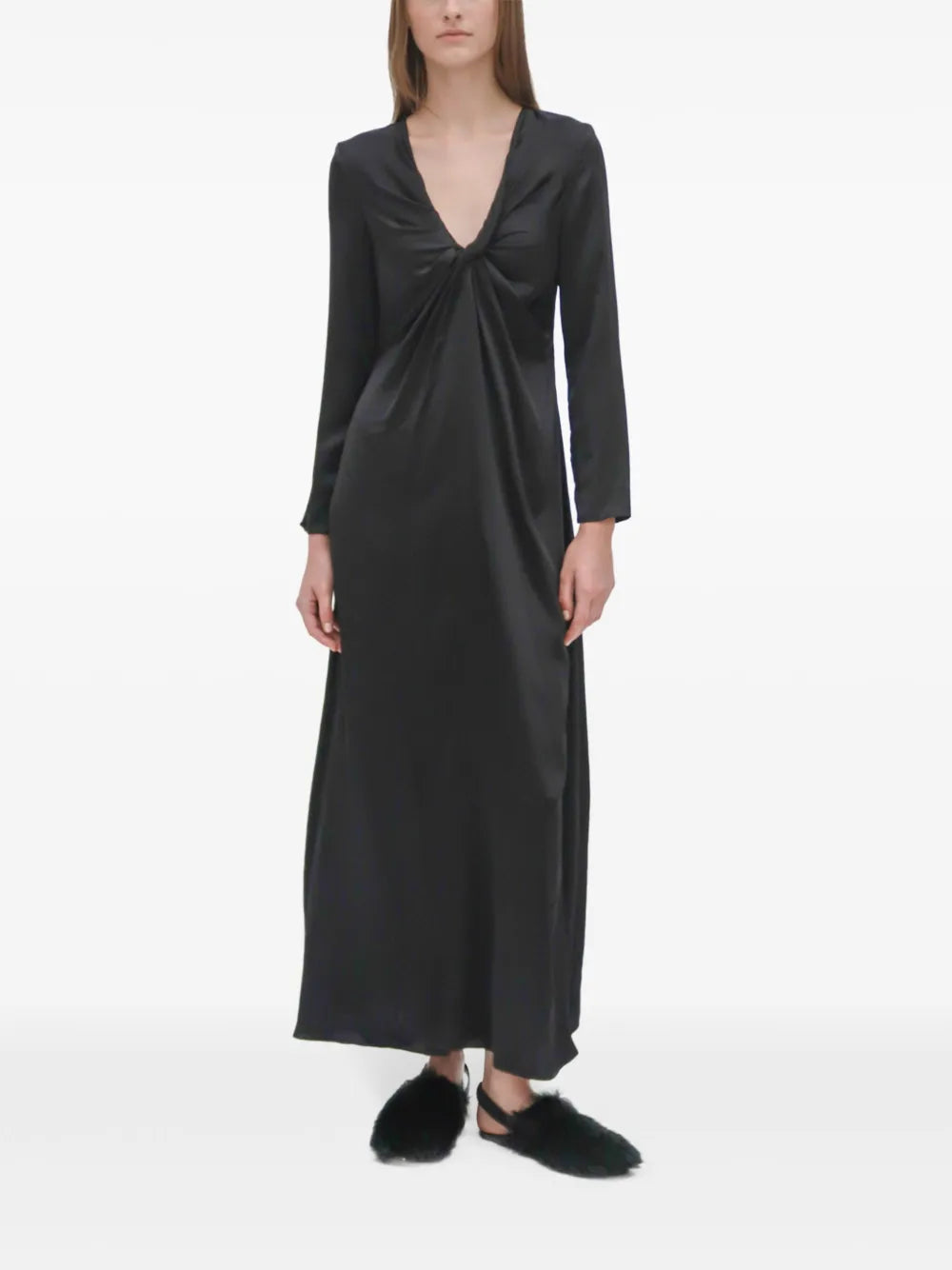 Twist-Detail Long-Sleeve Maxi Dress