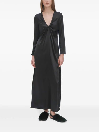Twist-Detail Long-Sleeve Maxi Dress