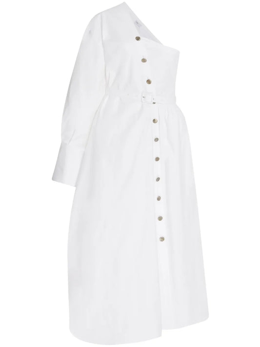 Asymmetric One-Shoulder Midi Shirt Dress