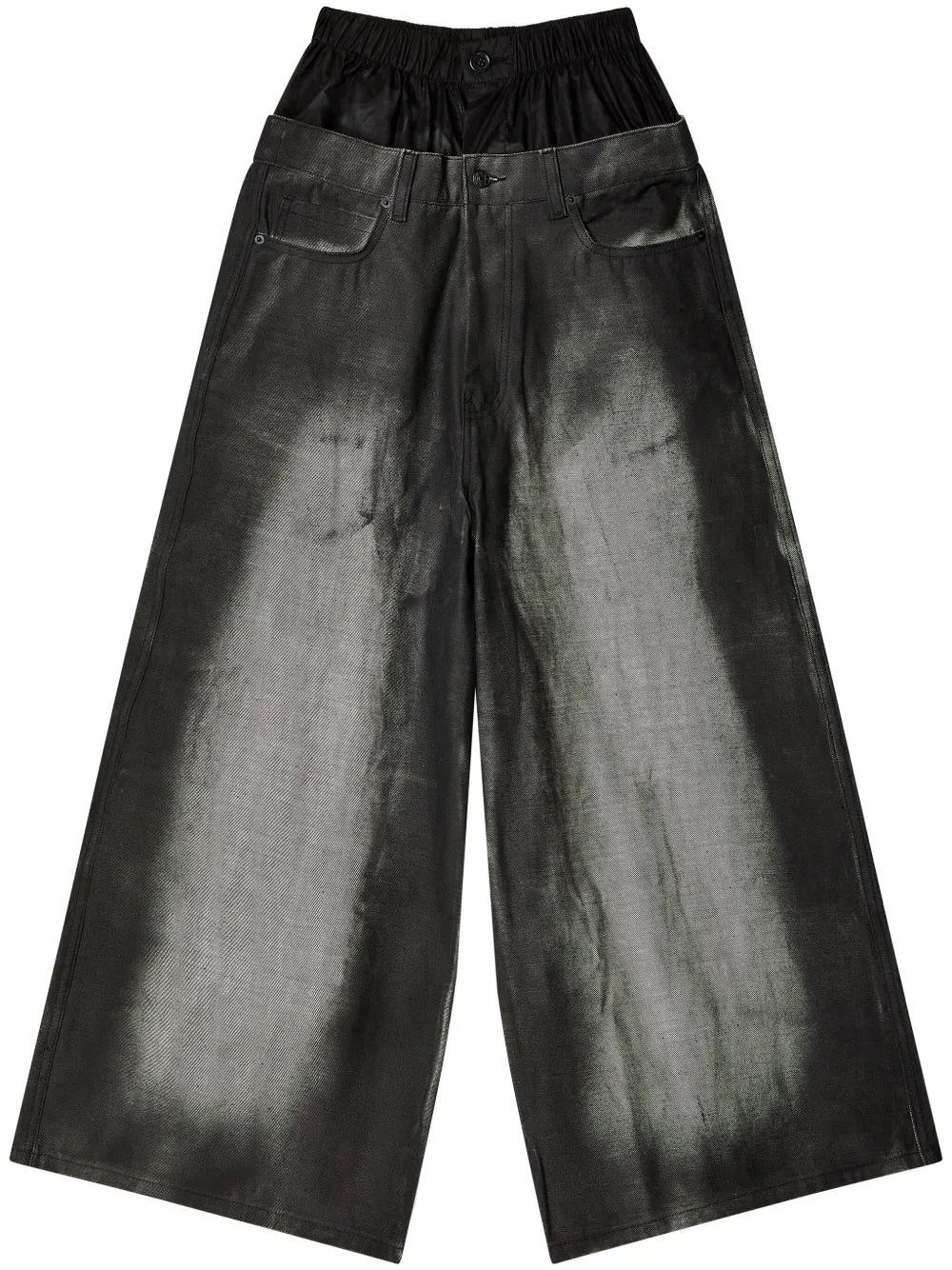 Distressed-Finish Wide-Leg Jeans