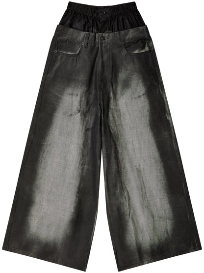 Distressed-Finish Wide-Leg Jeans
