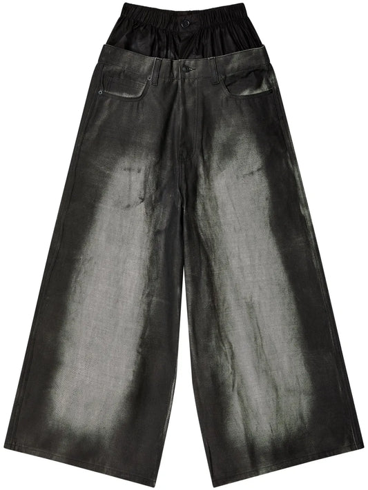 Distressed-Finish Wide-Leg Jeans