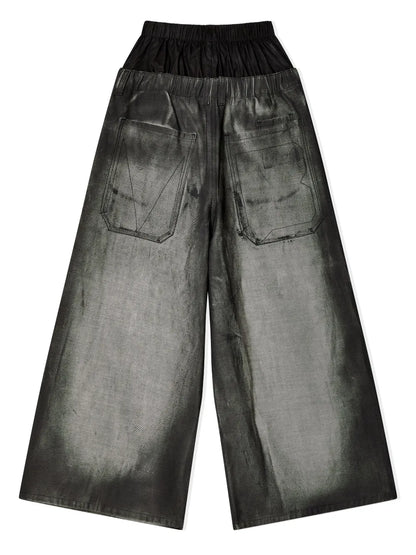 Distressed-Finish Wide-Leg Jeans