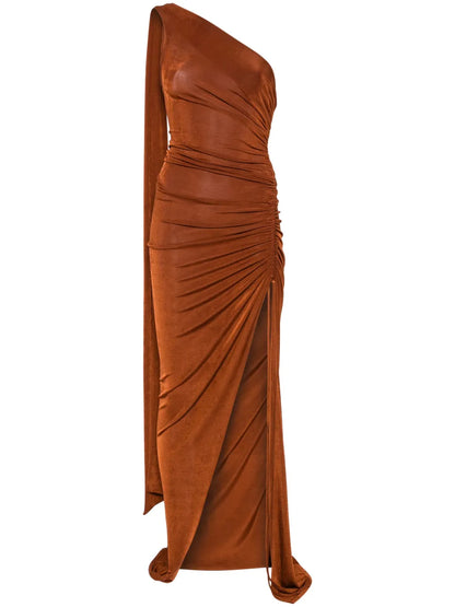 Asymmetric Ruched Maxi Dress