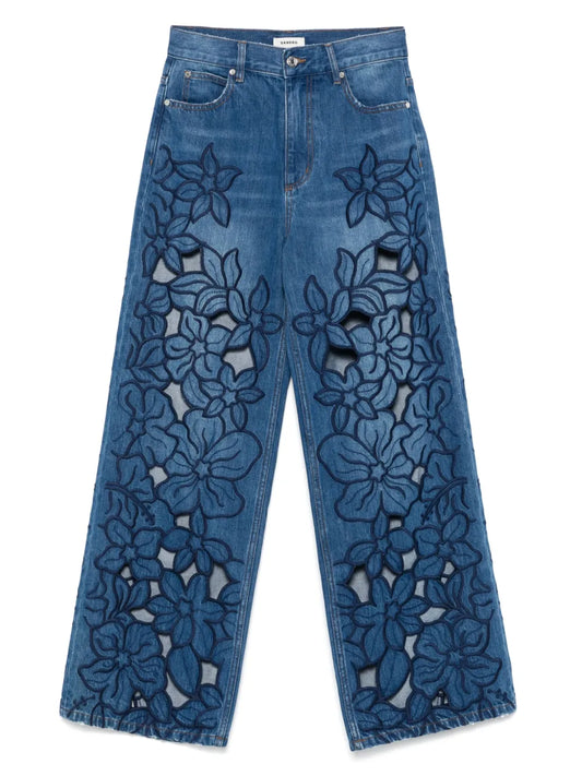 Floral-Embroidery Jeans