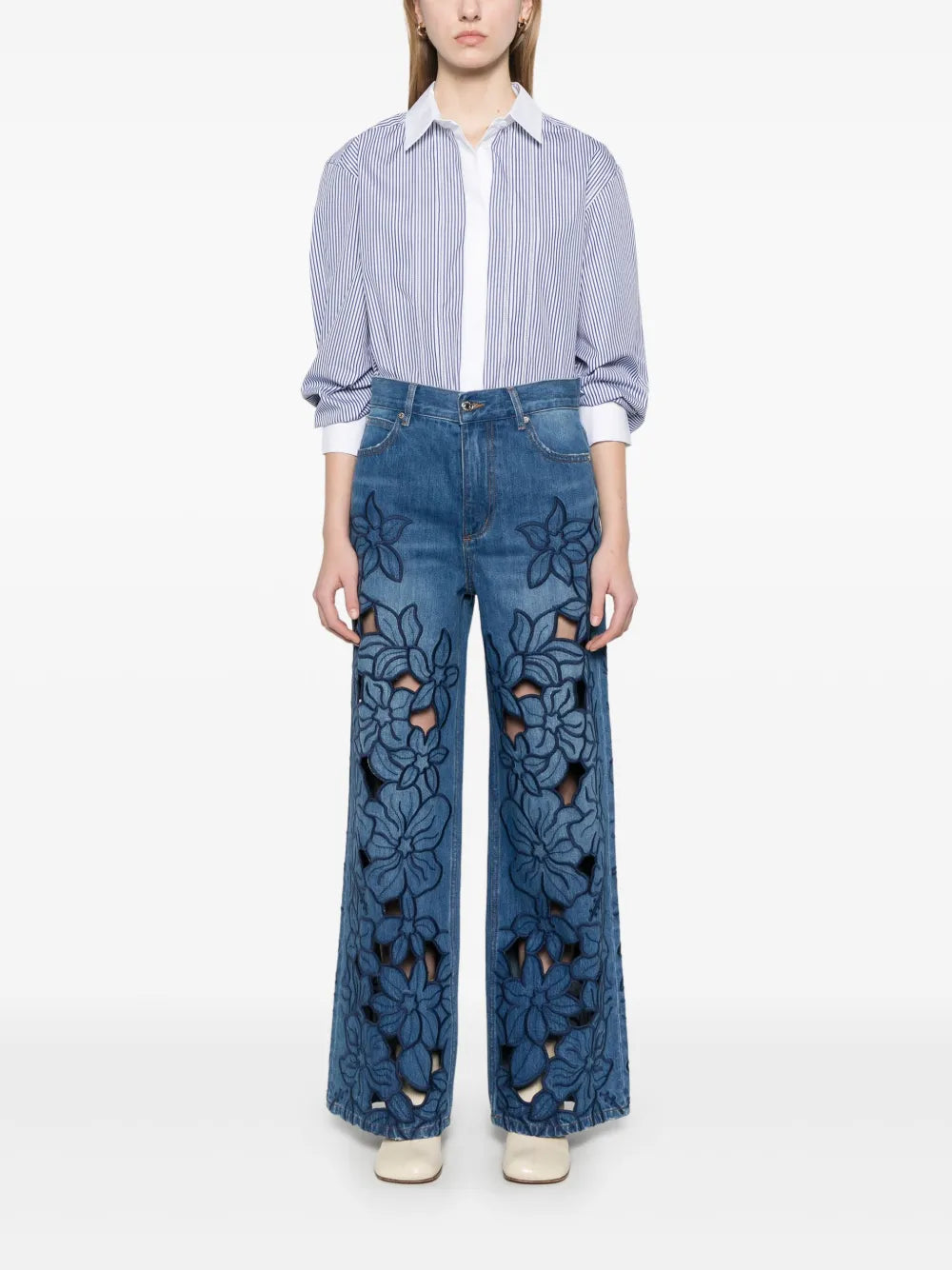 Floral-Embroidery Jeans