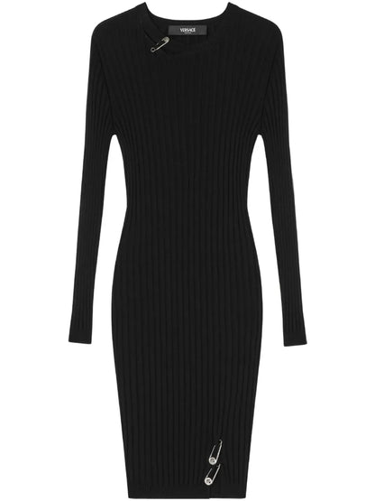 Safety Pin Ribbed-Knit Mini Dress
