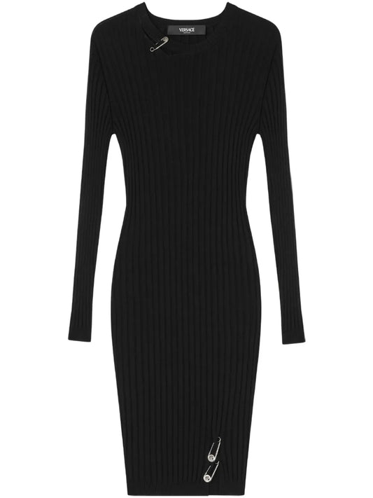 Safety Pin Ribbed-Knit Mini Dress