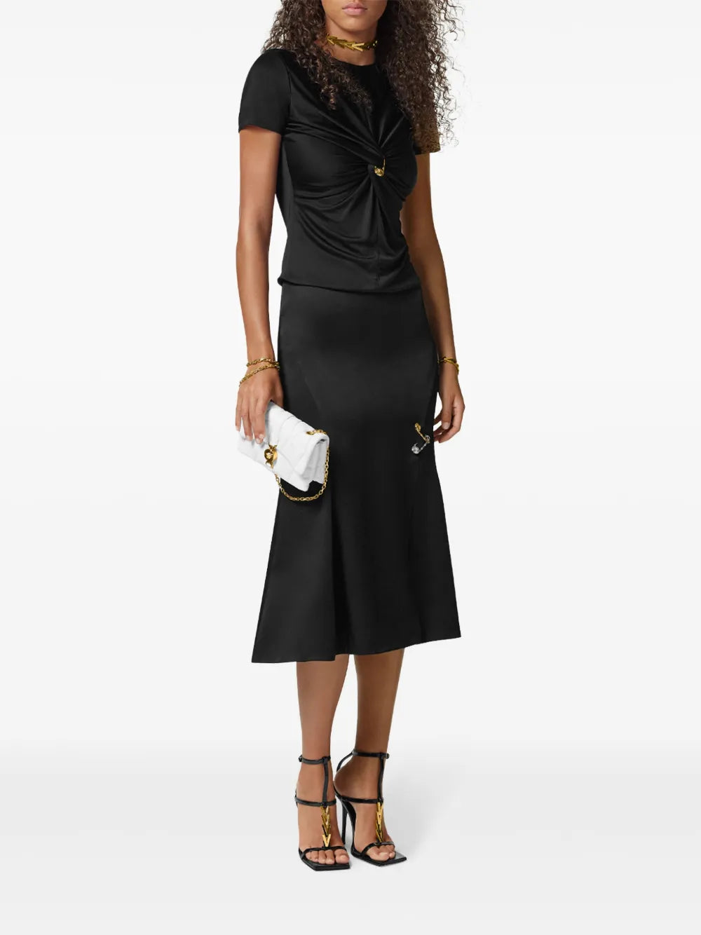 Safety Pin Satin Midi Skirt
