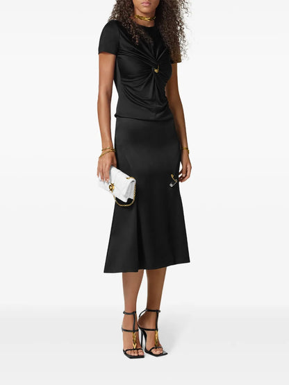 Safety Pin Satin Midi Skirt
