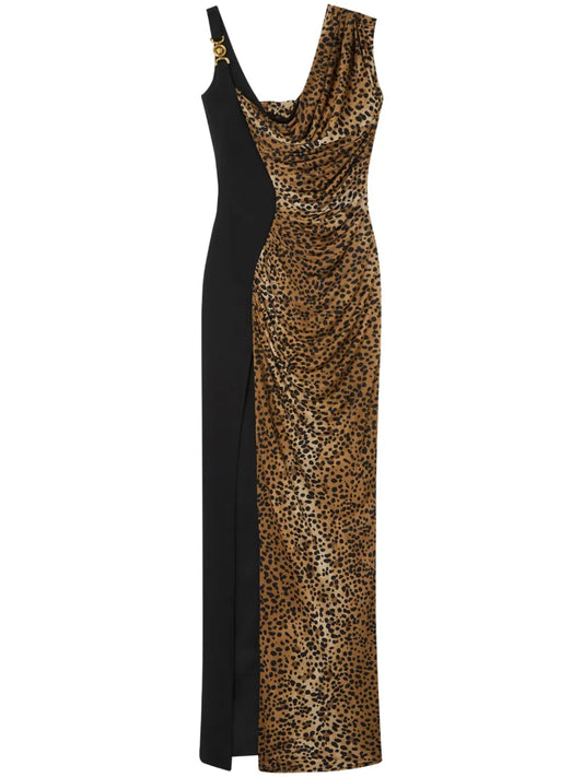 Medusa '95 Leopard-Print Draped Gown