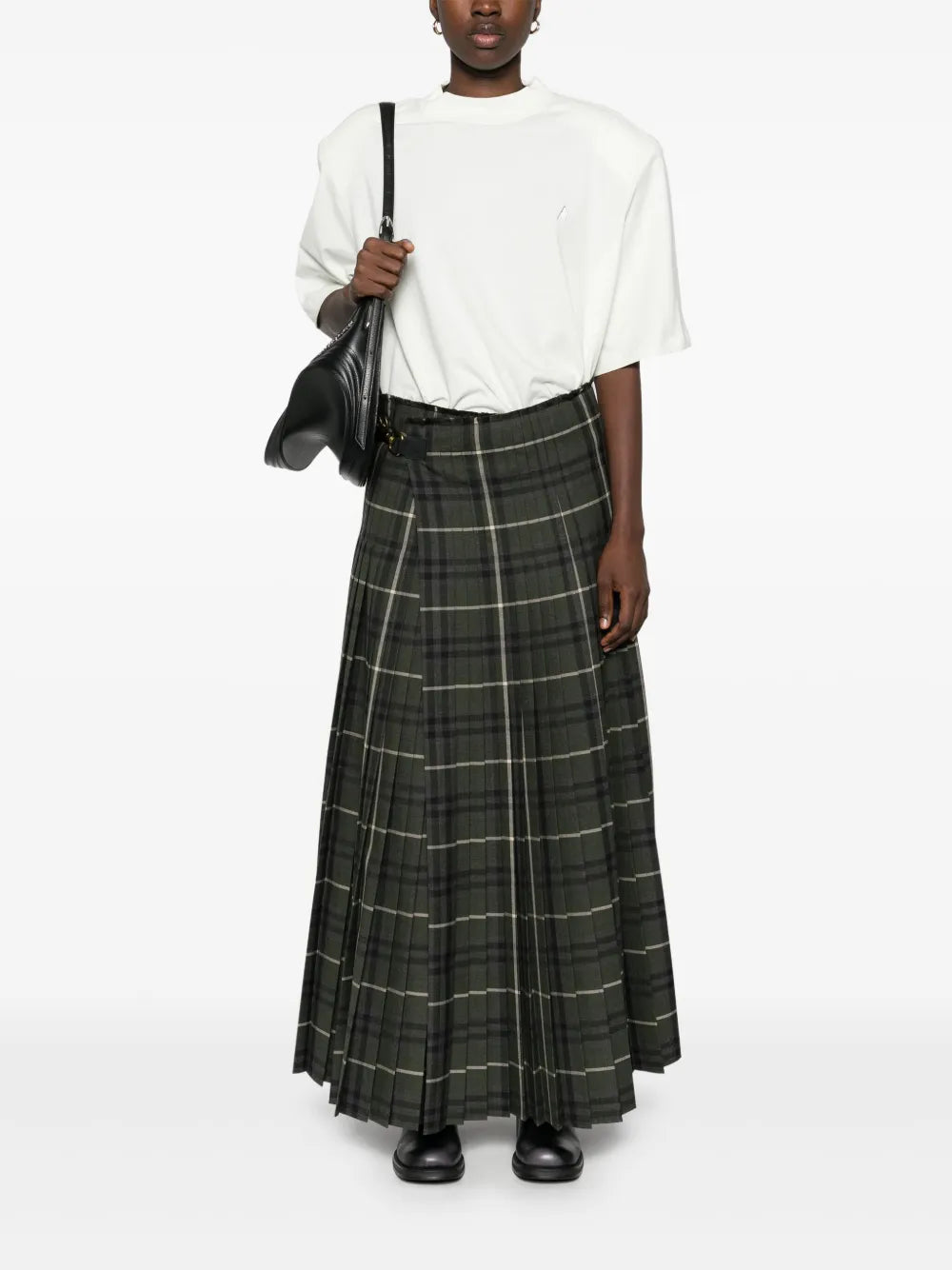 Vintage Check-Pattern Maxi Skirt