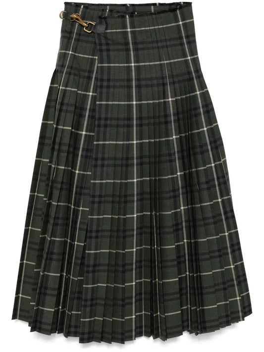 Vintage Check-Pattern Maxi Skirt
