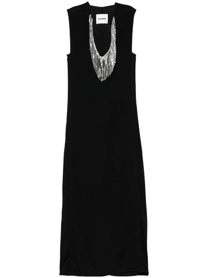 Fringed-Mesh Maxi Dress