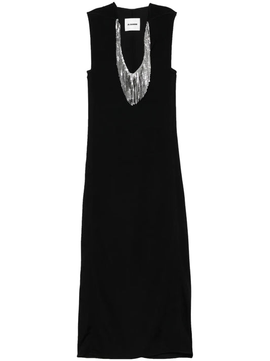 Fringed-Mesh Maxi Dress