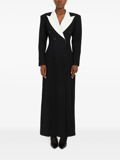Contrasting-Collar Tuxedo Maxi Dress