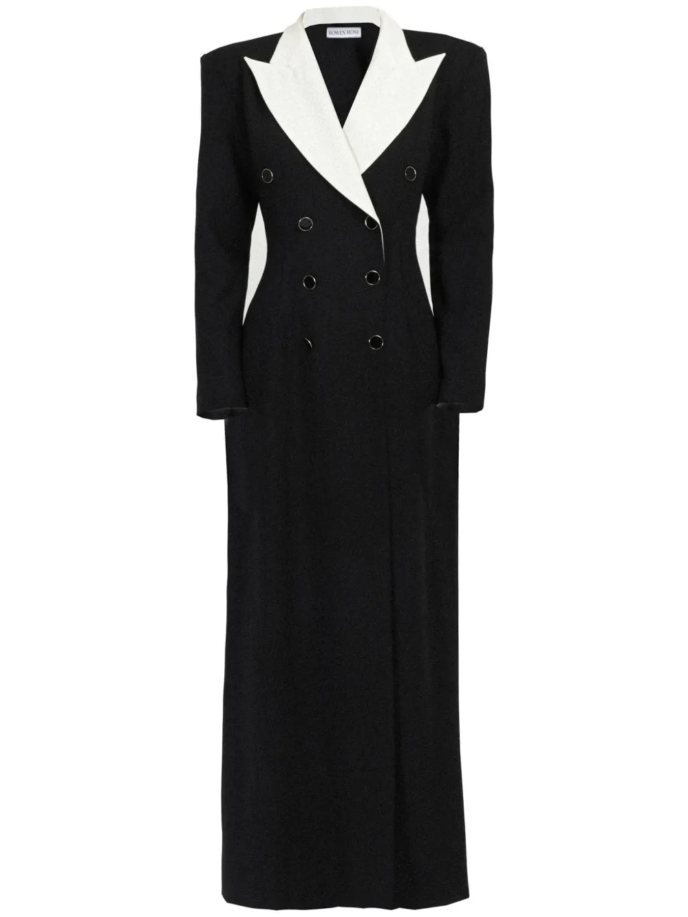 Contrasting-Collar Tuxedo Maxi Dress