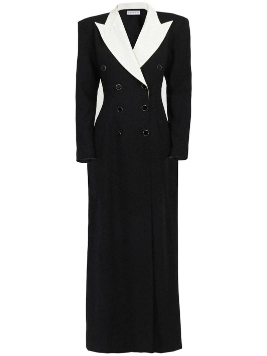Contrasting-Collar Tuxedo Maxi Dress