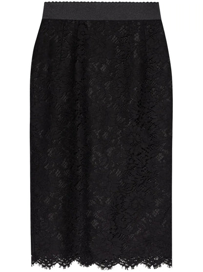 Lace-Panel Midi Skirt