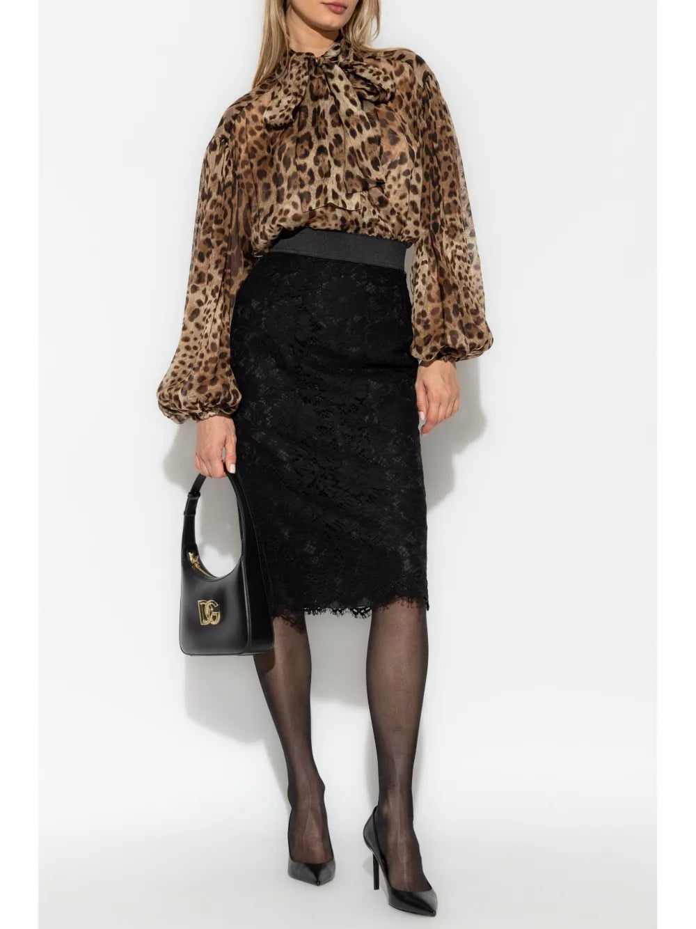 Lace-Panel Midi Skirt