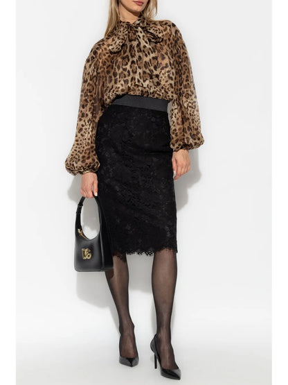 Lace-Panel Midi Skirt