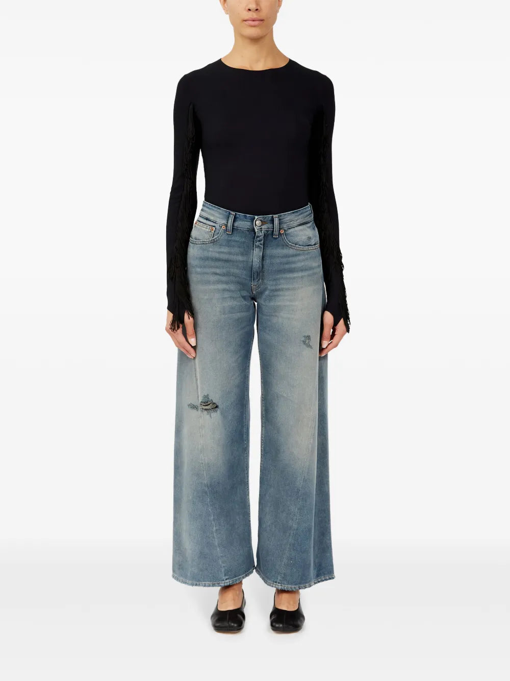 Distressed Wide-Leg Jeans