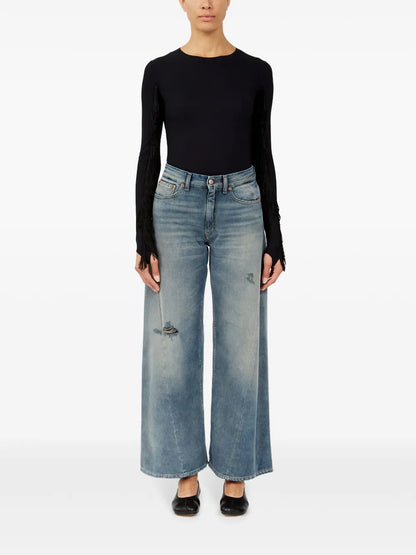 Distressed Wide-Leg Jeans