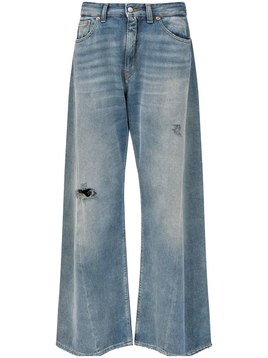 Distressed Wide-Leg Jeans