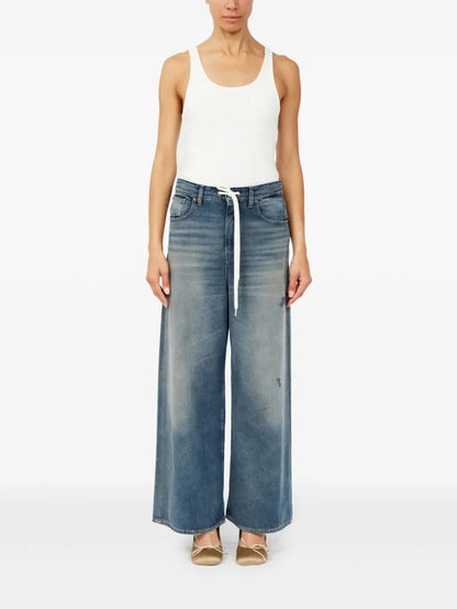 Drawstring-Waistband Wide-Leg Jeans