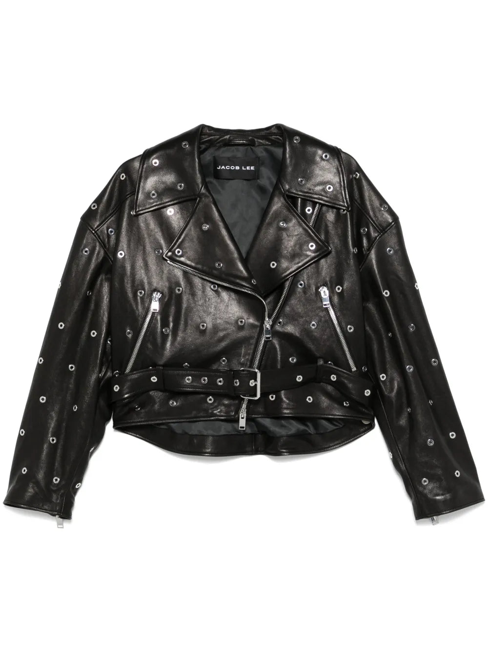 Eyelet-Embellished Leather Jacket