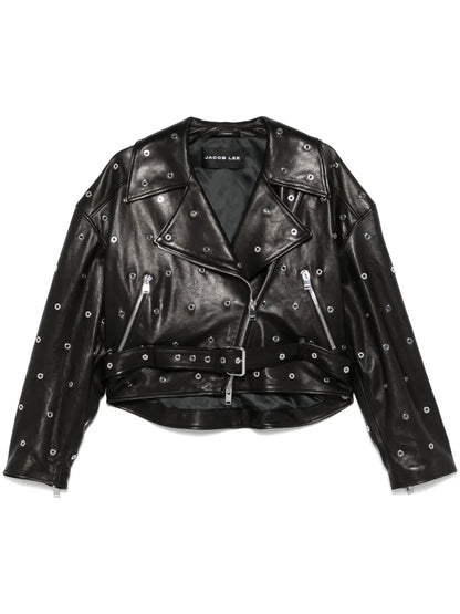 Eyelet-Embellished Leather Jacket