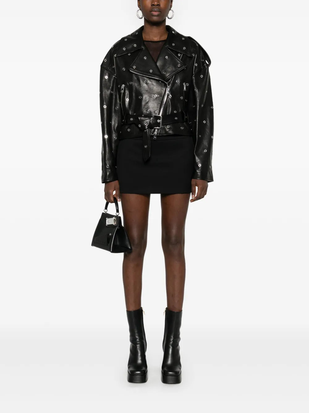 Eyelet-Embellished Leather Jacket