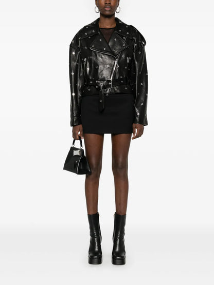 Eyelet-Embellished Leather Jacket