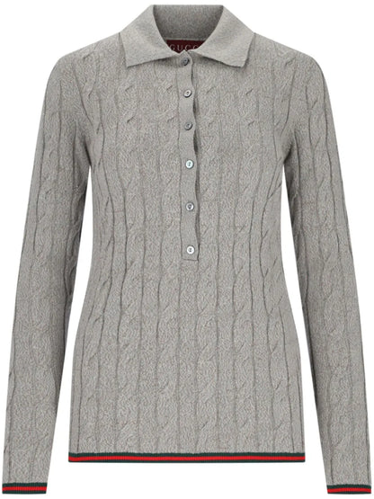 Ribbed-Trim Cable-Knit Top
