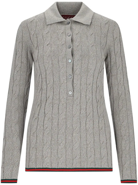 Ribbed-Trim Cable-Knit Top