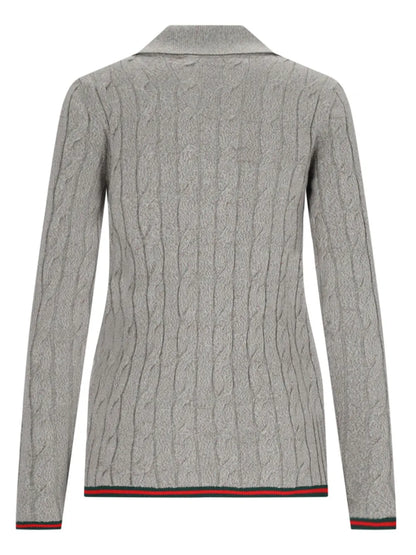 Ribbed-Trim Cable-Knit Top
