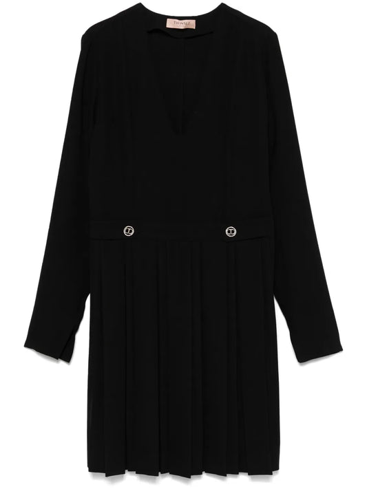 Pleated Crepe Mini Dress