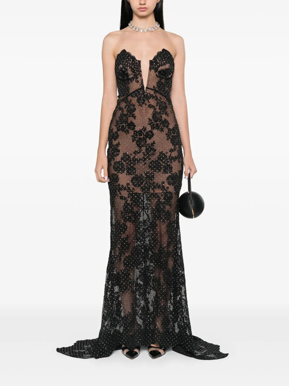 Rhinestoned Lace Maxi Dress