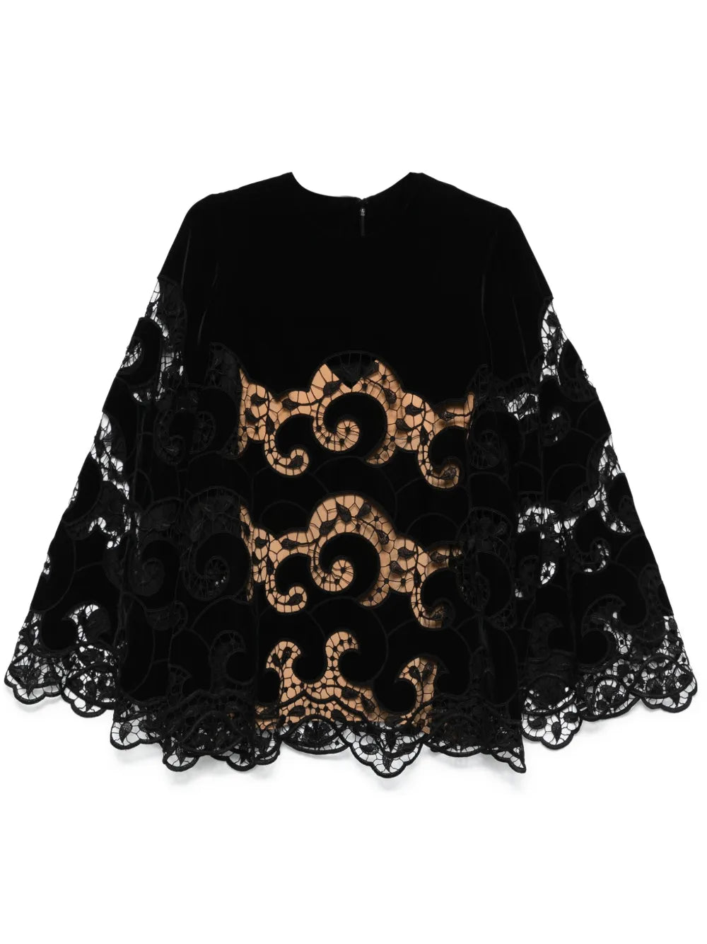 Lace-Embroidered Velvet Blouse