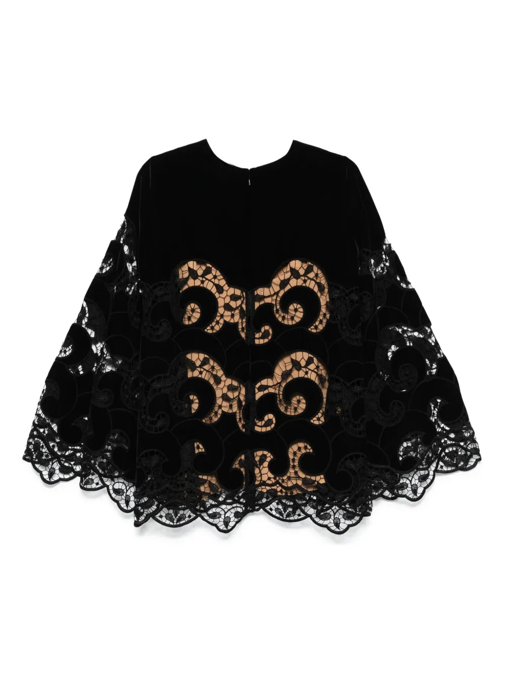 Lace-Embroidered Velvet Blouse