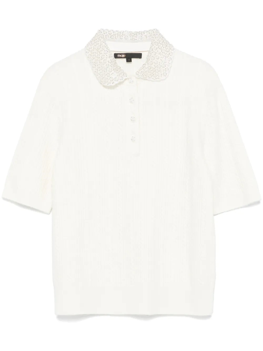 Embellished-Collar Knitted Polo Shirt