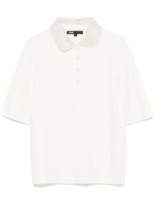 Embellished-Collar Knitted Polo Shirt