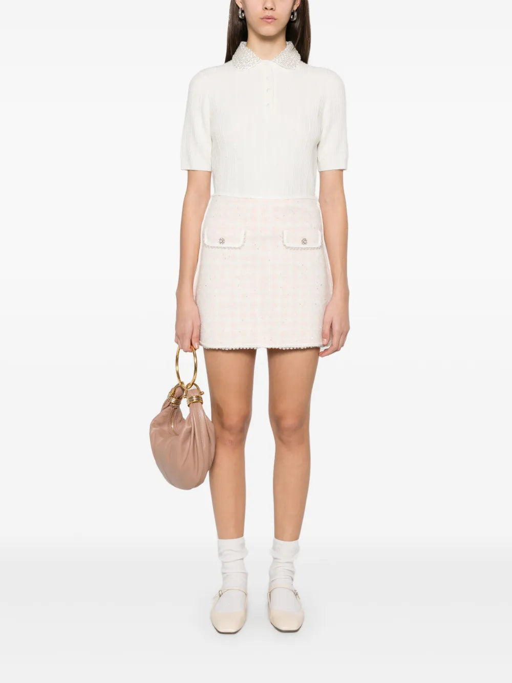 Embellished-Collar Knitted Polo Shirt